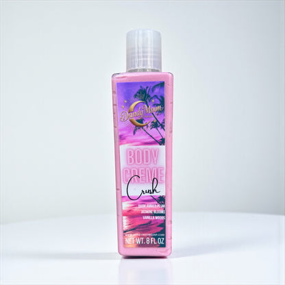 Pink bottle of Dandy Moon Body Creme Lotion in Crush scent against a white background